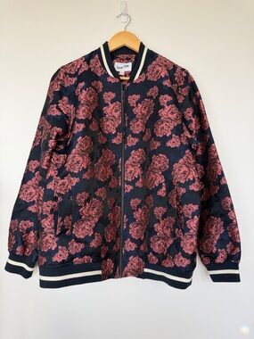 Frank & Oak Floral Bomber Jacket in Navy and Rose